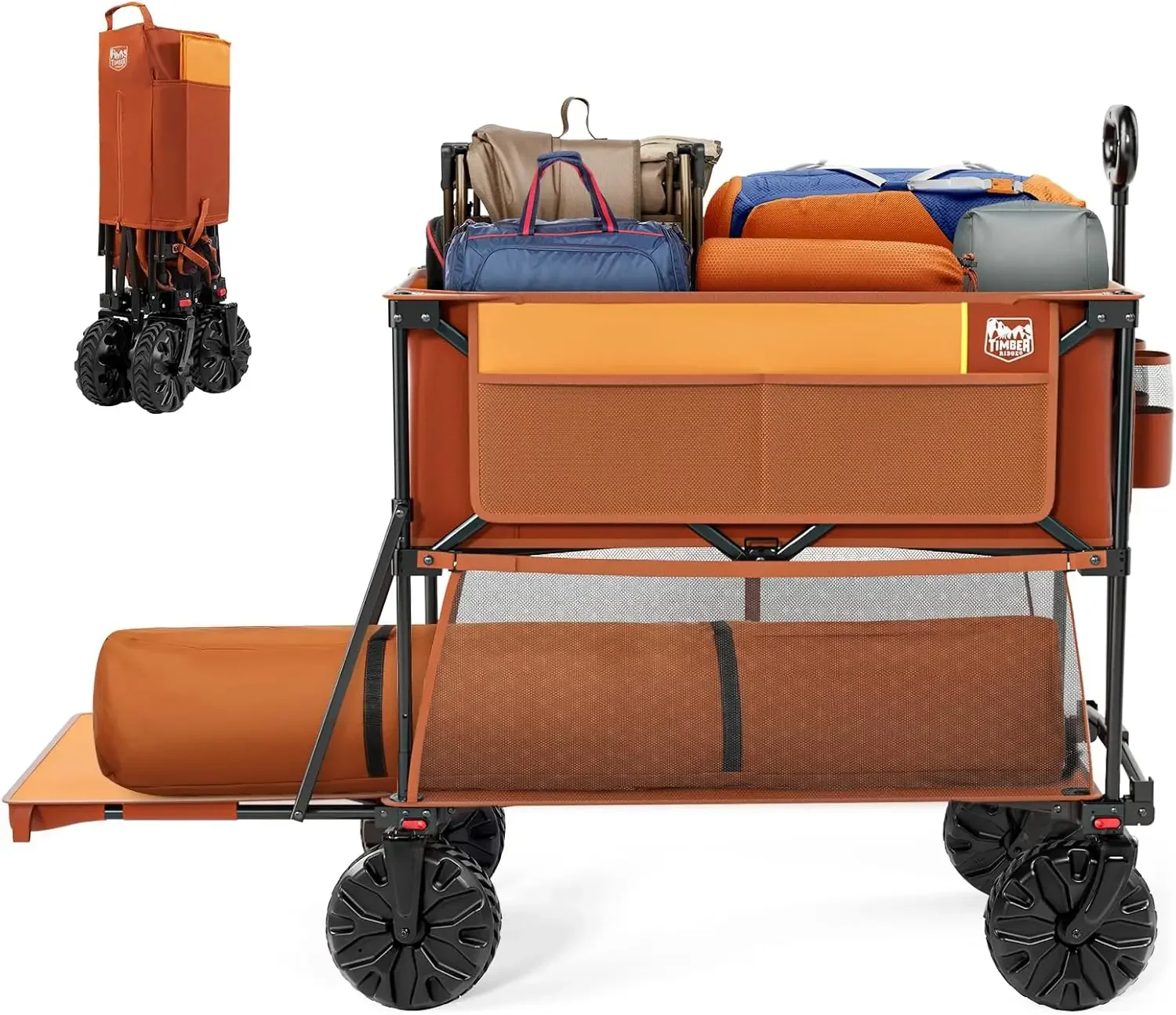 

TIMBER RIDGE Складной двухэтажный тележка большой емкости 400 л, удлиненная тележка с удлинителем 54 дюйма, складная для тяжелых условий эксплуатации 450 фунтов