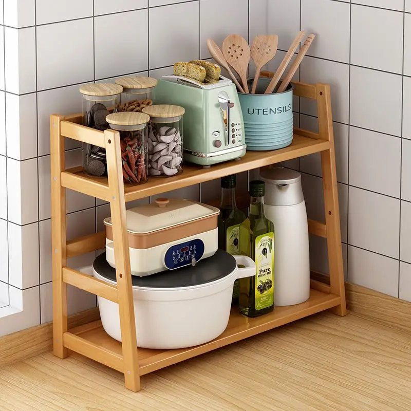 Kitchen Multifunctional Shelf Desktop Narrow Floor Living Room Bedroom Room Storage Rack Solid Wood Storage Shelf Bookshelf