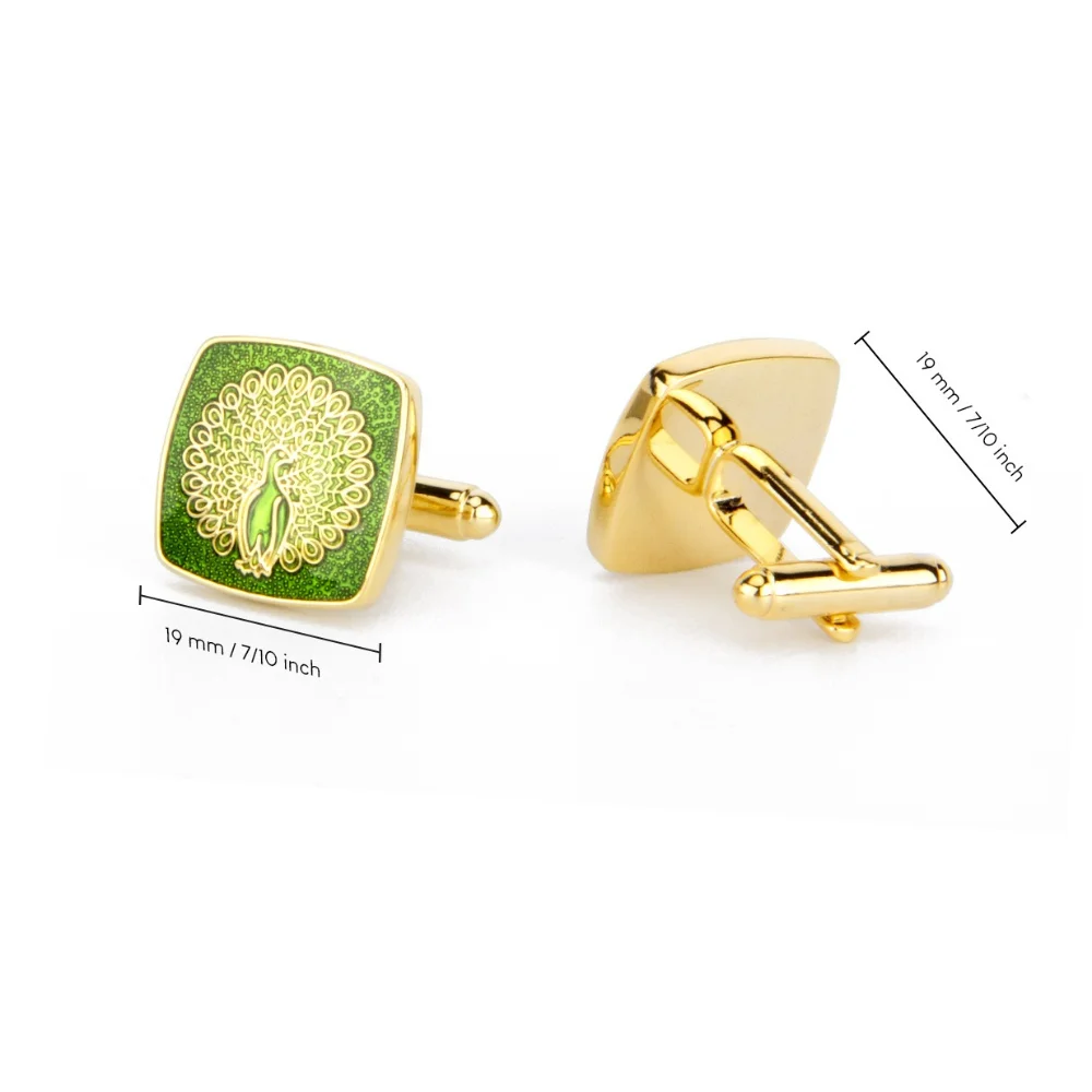Vintage Peacock Pattern Enamel Cufflinks for Men Gold Plated Square Cuff Links Business Wedding Formal Shirt Cuff Jewelry Gift