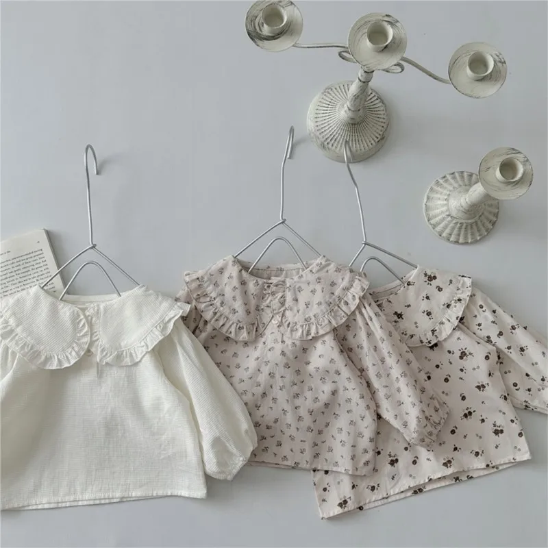 Newborn Baby Girl Cotton Floral Ruffle Collar Shirt Infant Toddler Cute LongSleeve Blouse Coat Spring Autumn Baby Clothes 3M-18M