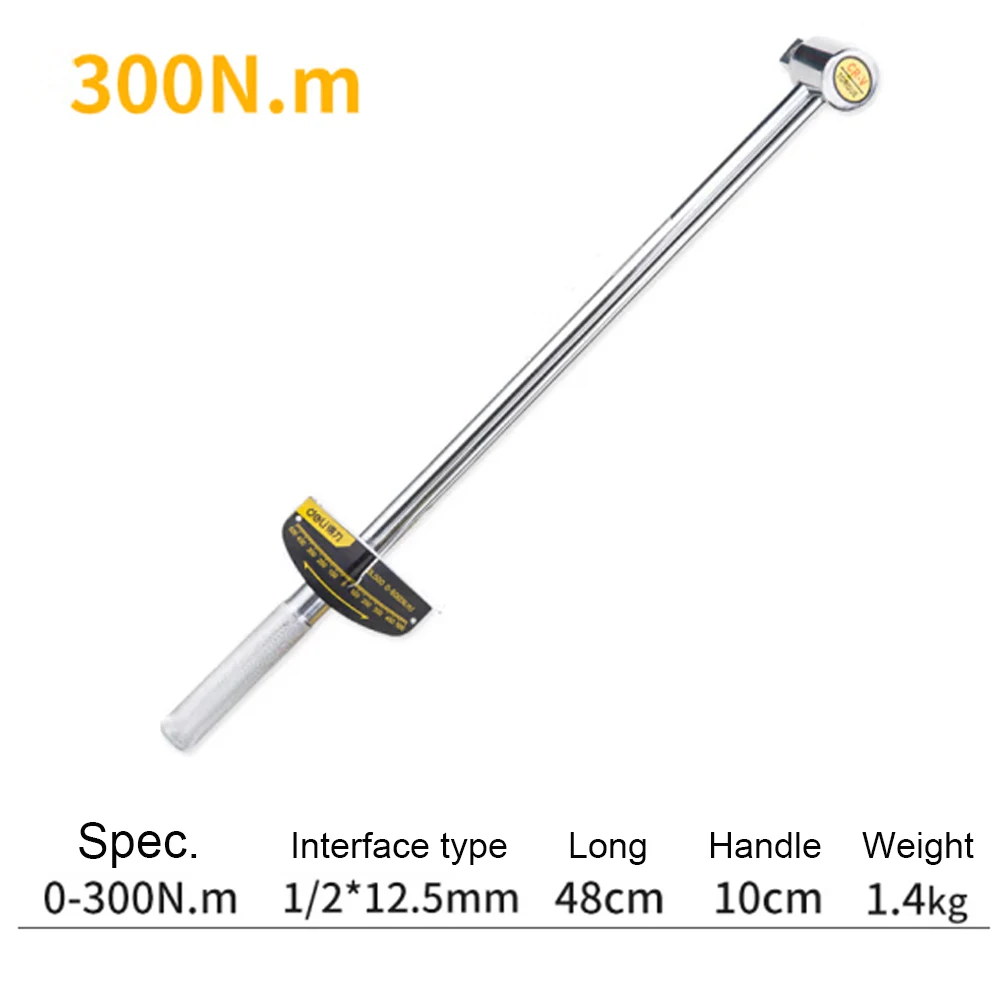 Deli 1/2 Inch Torque Wrench Cr-V Head Square Drive 0-300N.m for Industry Car Bike Repair Hand Tools Spanner Ratchet Key Wrench