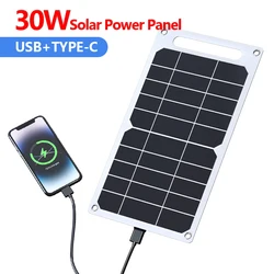 Panel Solar impermeable para exteriores, de 30W batería portátil, USB tipo C, 6,8 V, para senderismo, Camping, teléfono móvil