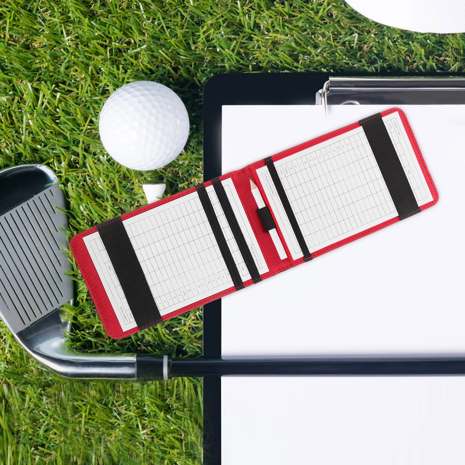 Golf Scoring Buch Yardage Cover Notizblöcke Zubehör Bälle Score Kartenhalter Scorecards Pu