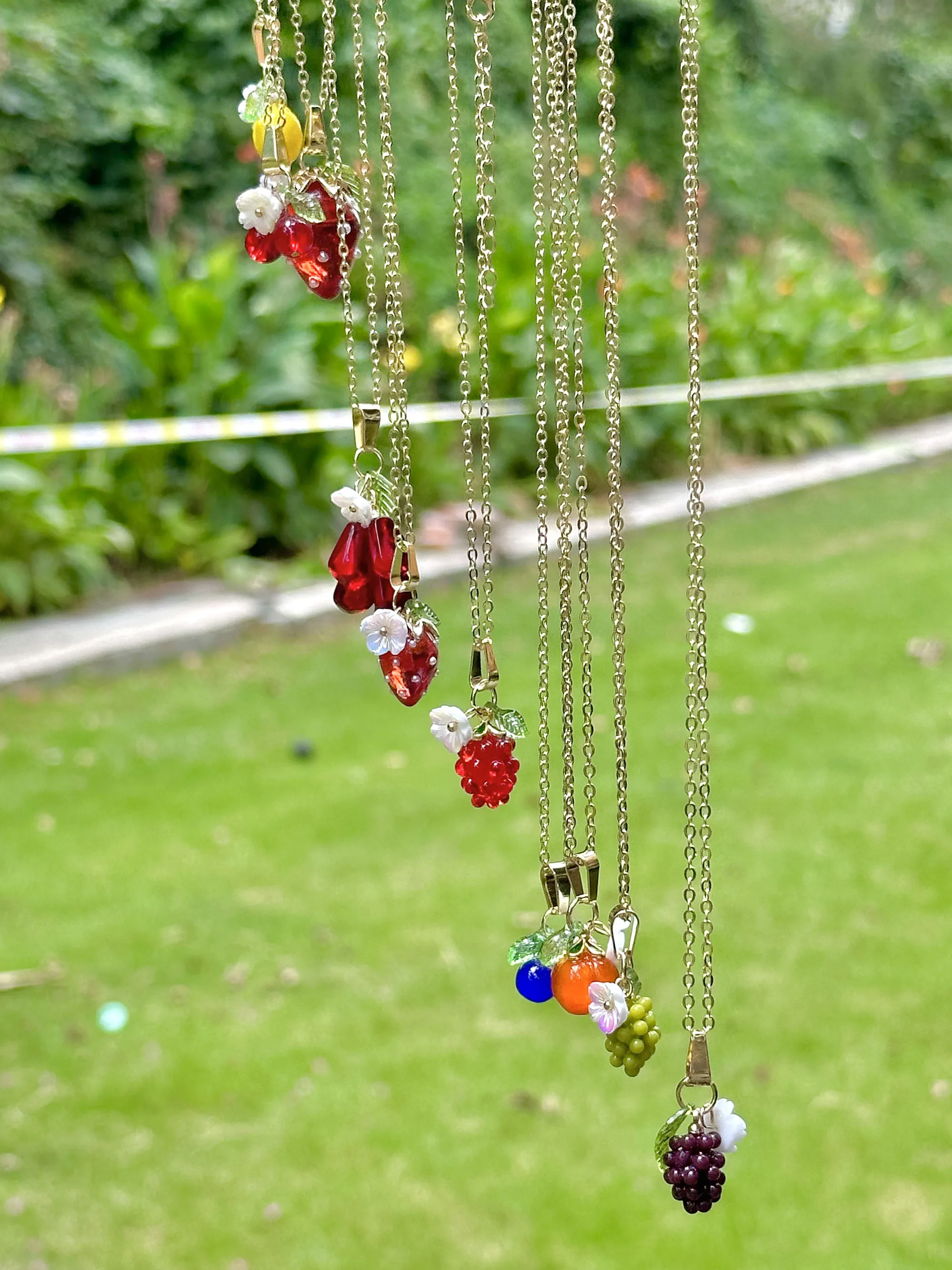 Dainty Fruit Lemon Blueberry Strawberry Persimmon Pendant Necklace Cottagecore Flower Food Jewelry Birthday Gifts for Women