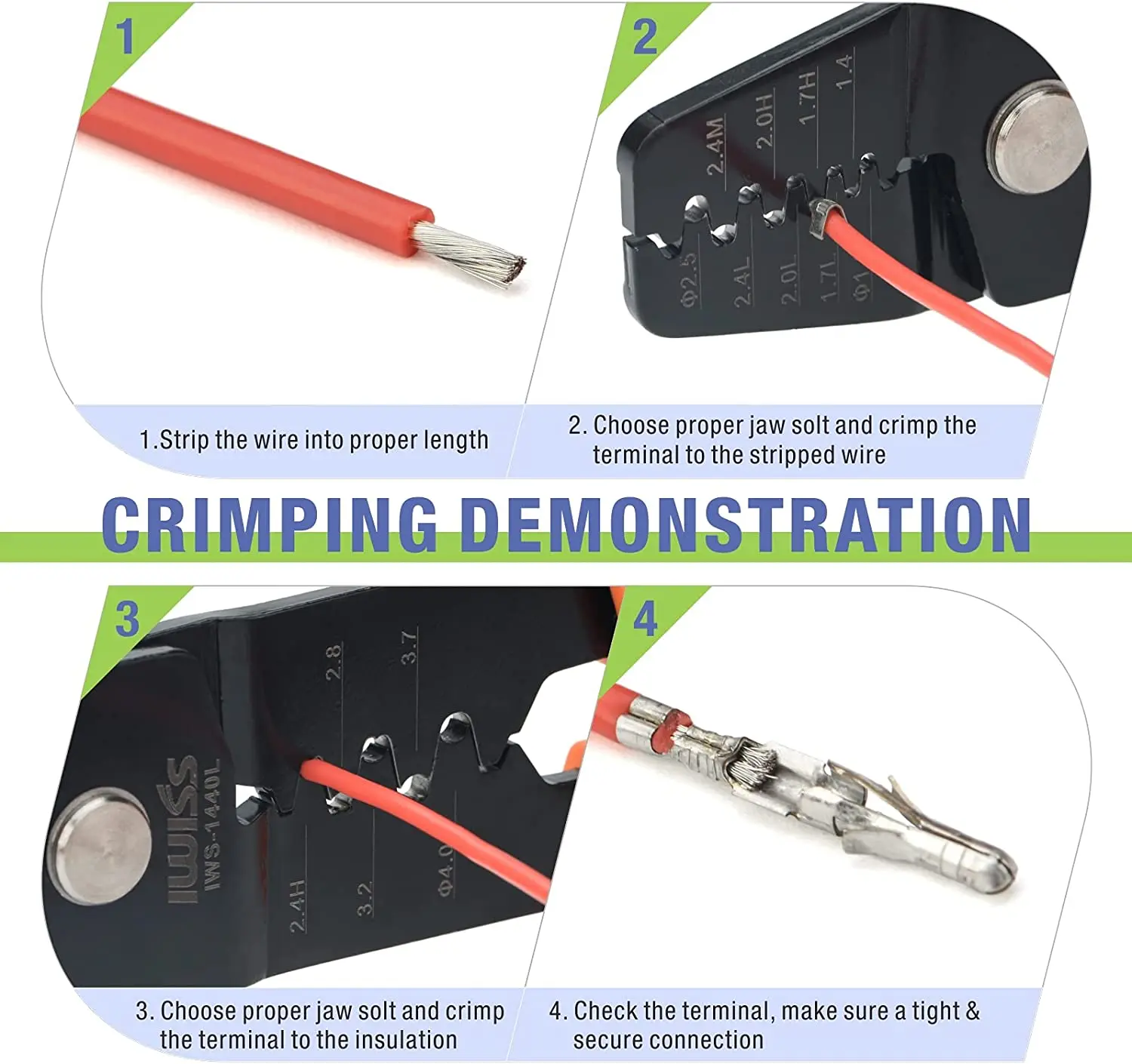 Imagem -06 - Iwiss-terminais Open Barrel Crimping Plier Contatos de Vários Tamanhos Funciona em Jstmolex te Hrs Crimper Tool Iws1440l Awg 28-14