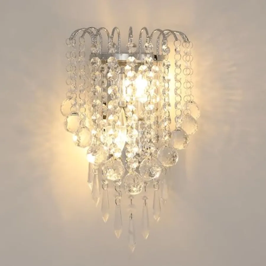 

Crystal Wall Sconces 11.8x7 Inch Chrome Wall Sconce Luxury Crystal Drops Shade Wall Light E12*2 Socket Modern Indoor Wall Light