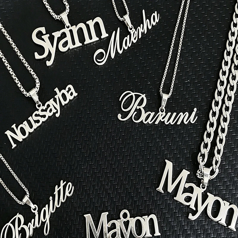 Colliers et pendentifs personnalisés avec votre nom, en acier inoxydable, bijoux pour femme et homme, collier à chaîne cubaine avec texte personnalisé, cadeau