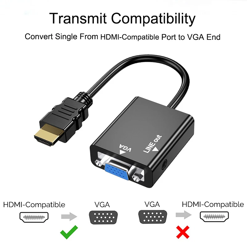 Adapter HDMI-compatible TO VGA With Audio HDTV Male To VGA Female Converter Port HDTV To VGA Output 1080P HDTV Audio TV Video image 4