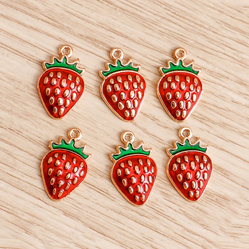 10pcs 10x16mm Cute Fruit Charms Enamel Strawberry Charms Pendants for Jewelry Making Necklace Earrings Bracelets DIY Crafts Gift