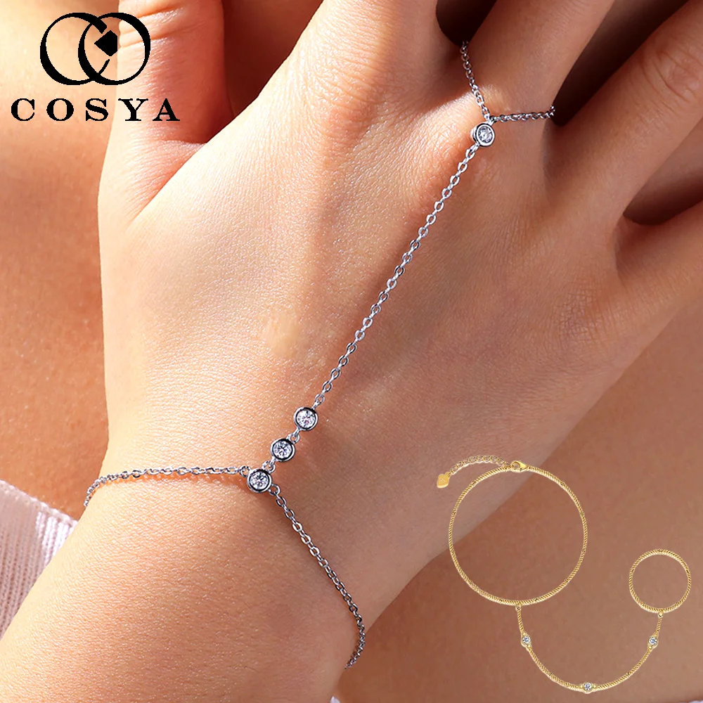 

COSYA Certified Full Moissanite Diamond Finger Chain Bracelet for Women 100% 925 Silver Hand Wrist Chain Adjustable Fine Jewelry
