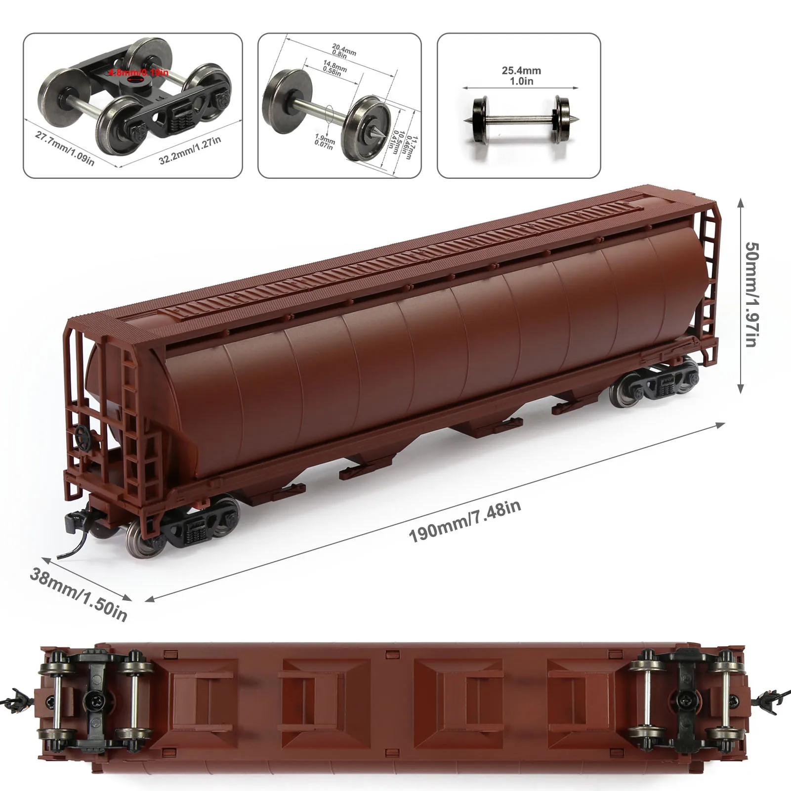 Evemodel Trains HO Scale Covered Cylindrical Grain Hopper Model Wagons Rolling Stock C8744