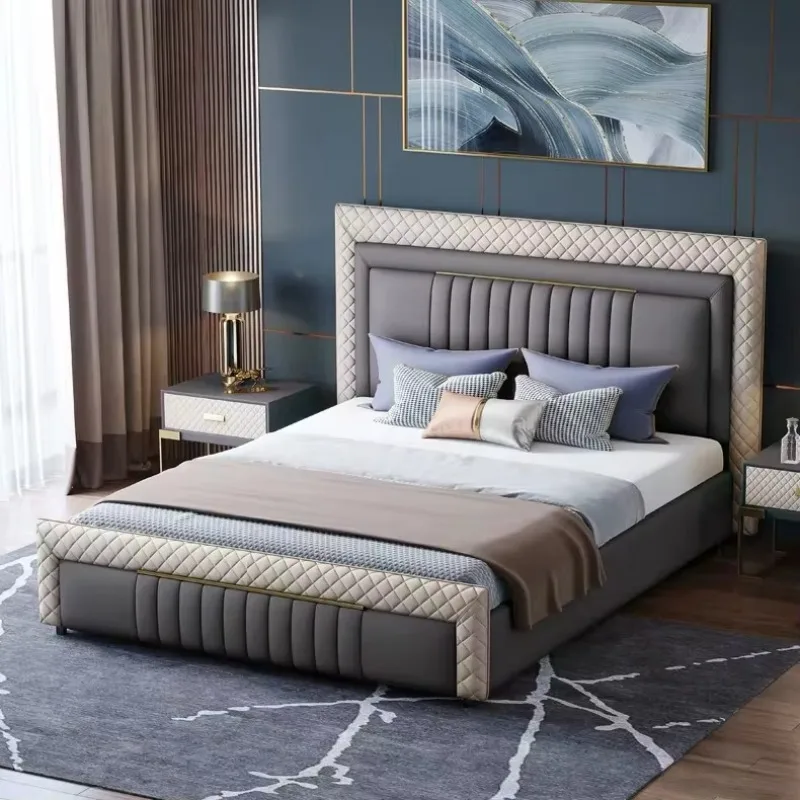 

Кровати из натуральной кожи класса «лайт-люкс» для спальни с функцией хранения и изголовьем с обивкой*