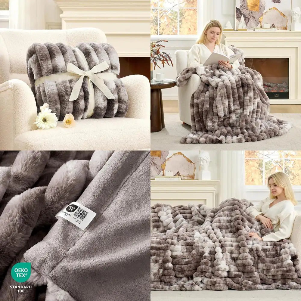 

Уютное плюшевое одеяло из искусственного меха в полоску, 50x60 дюймов, серый цвет тай-дай для дивана, спальни, гостиной