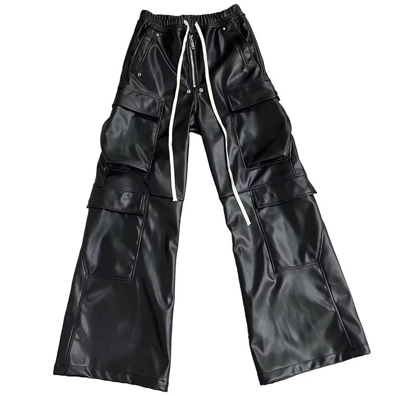 High Street Men's Pants Rick Multi-pocket Design Cargo Pants Techwear Drawstring Full Length Men Trousers