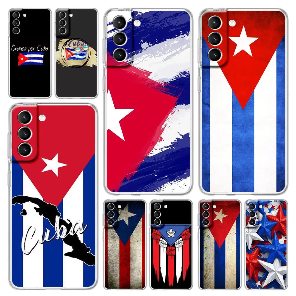 Funda de teléfono con diseño de bandera de Cuba para Samsung Galaxy S25 S24 Plus S23 FE S22 S21 S20 Ultra 5G S10 S10E, funda transparente suave