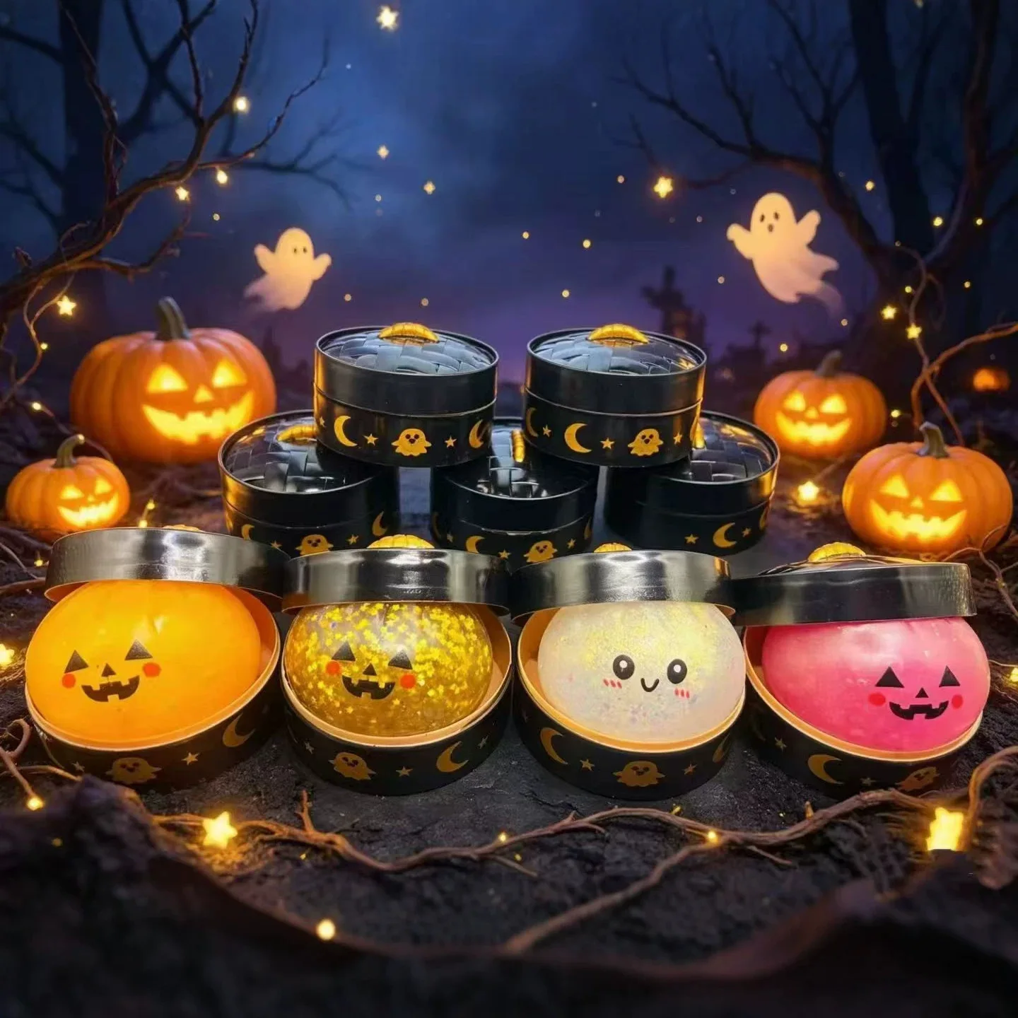 Halloween ghost pinching music, cross-border buns maltose extrusion vent toy grip decompression gift box set