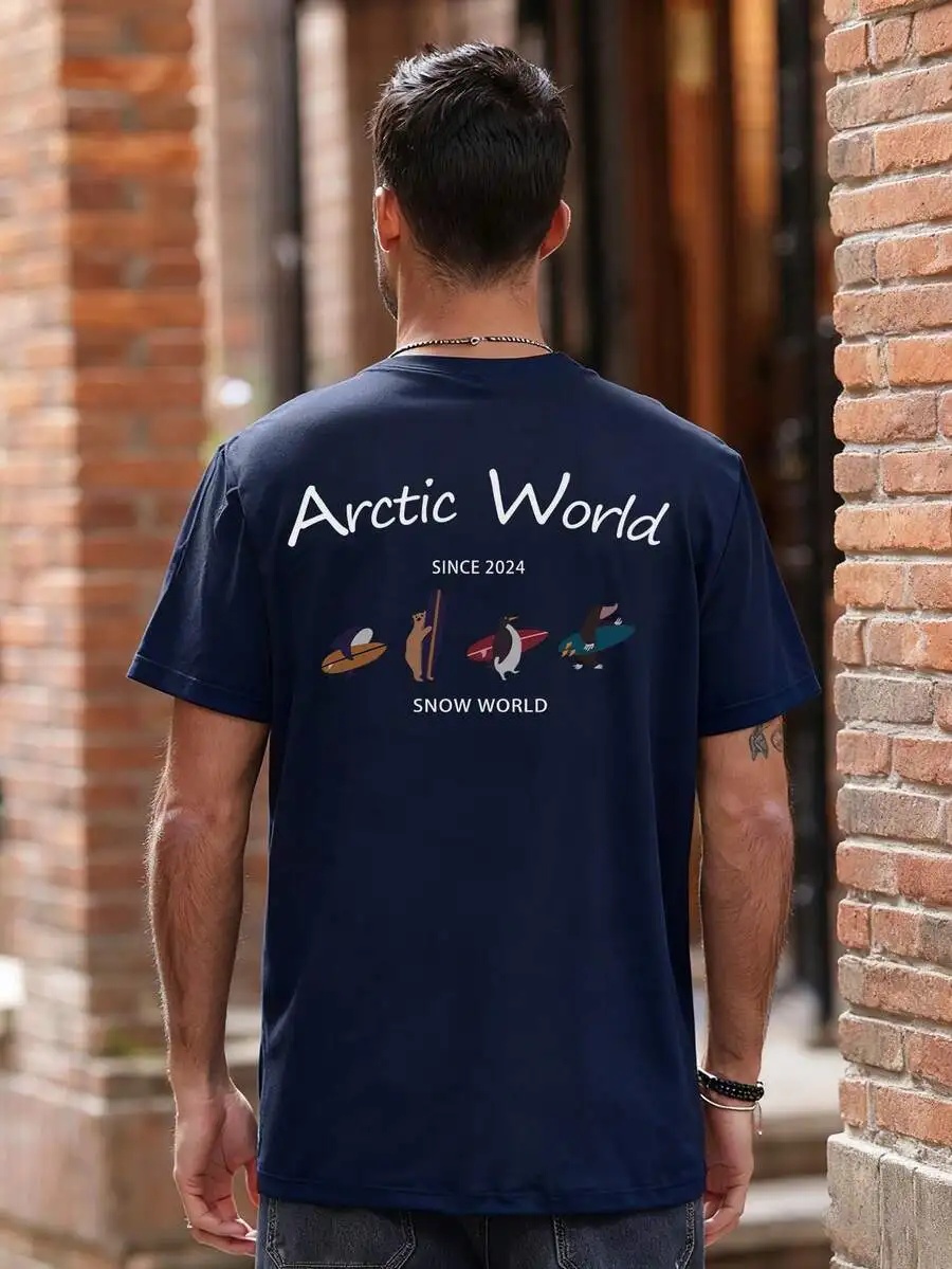 

Mens Arctic World Graphic Print Round Neck Short Sleeve Casual T-Shirt