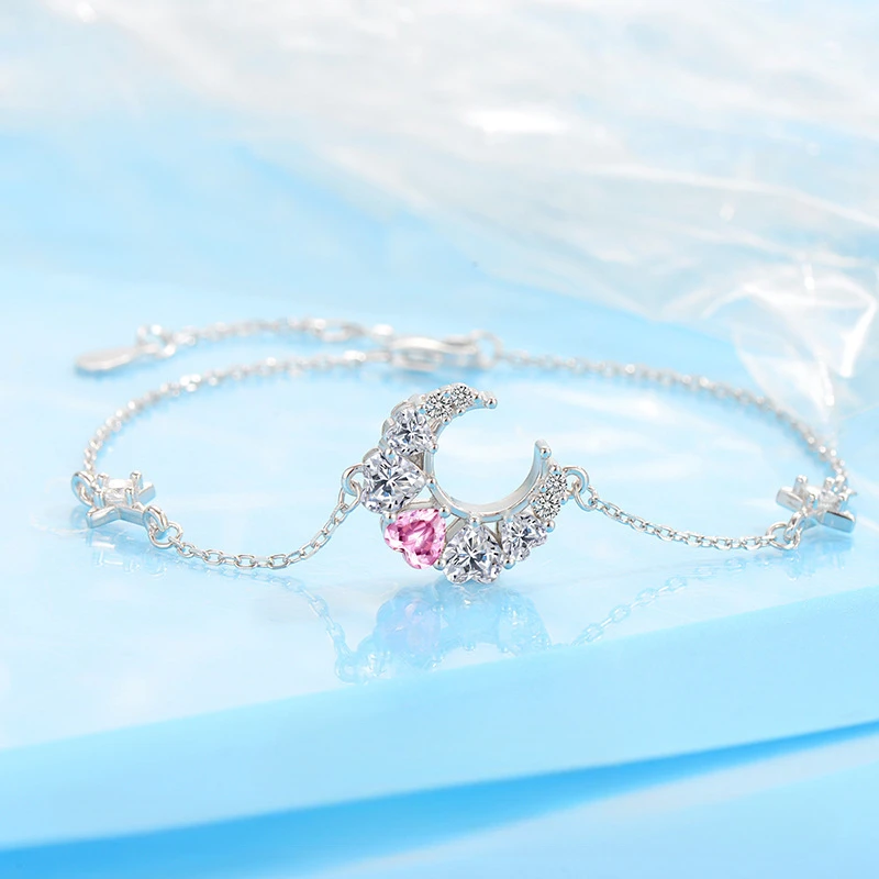 

GXGlint S925 Sterling Silver Jewelry Set with Moon and Heart Charm Bracelet for Women Niche Simple Desgin Jewelry Accessories