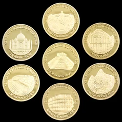 7pcs / Set Seven Wonders Challenge Coin Gold Plated Badge World Architecture Gold Coin Decoration Commemorative Coin Collection