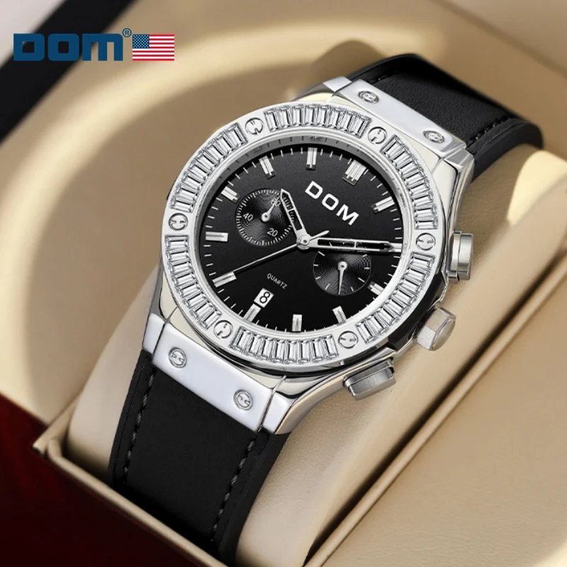 DOM 1658 Fashion Leather Brand Ladies Casual Quartz Unique Ultra-Thin Diamond Craft Simple Watch Watch For Women Life Waterproof