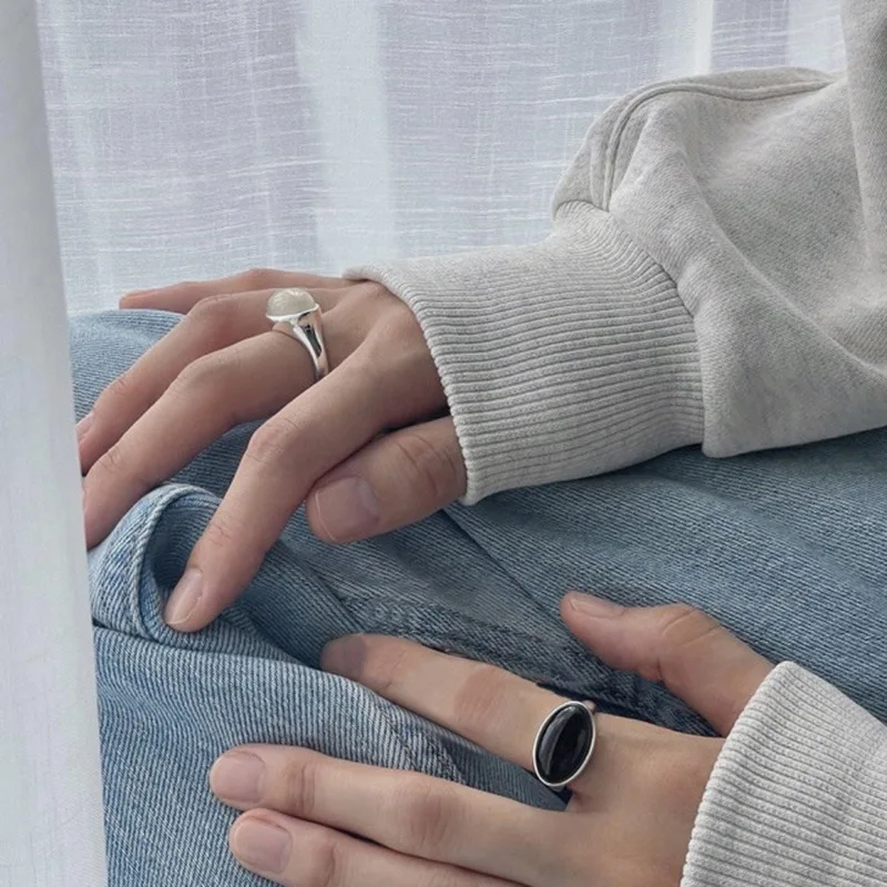 PANJBJ 925 Sterling Silber Mondstein Unregelmäßigen Ring für Frauen Party Geschenk Adjustabler Persönlichkeit Koreanische Dropshipping – Detail 37