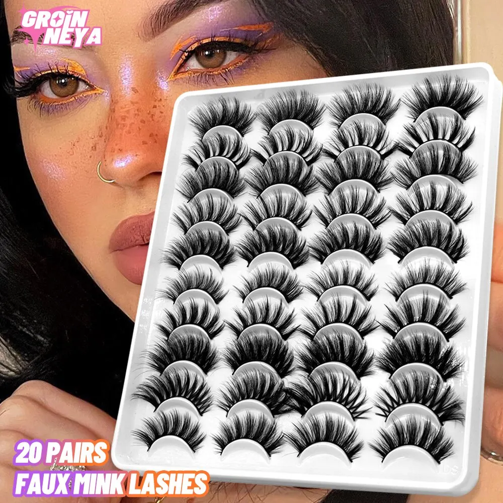 GROINNEYA 20 Pairs False Lashes 3D Mink Lashes Fluffy Dramatic Thick Volume Eyelashes Natural Lashes Fake Lashes Makeup