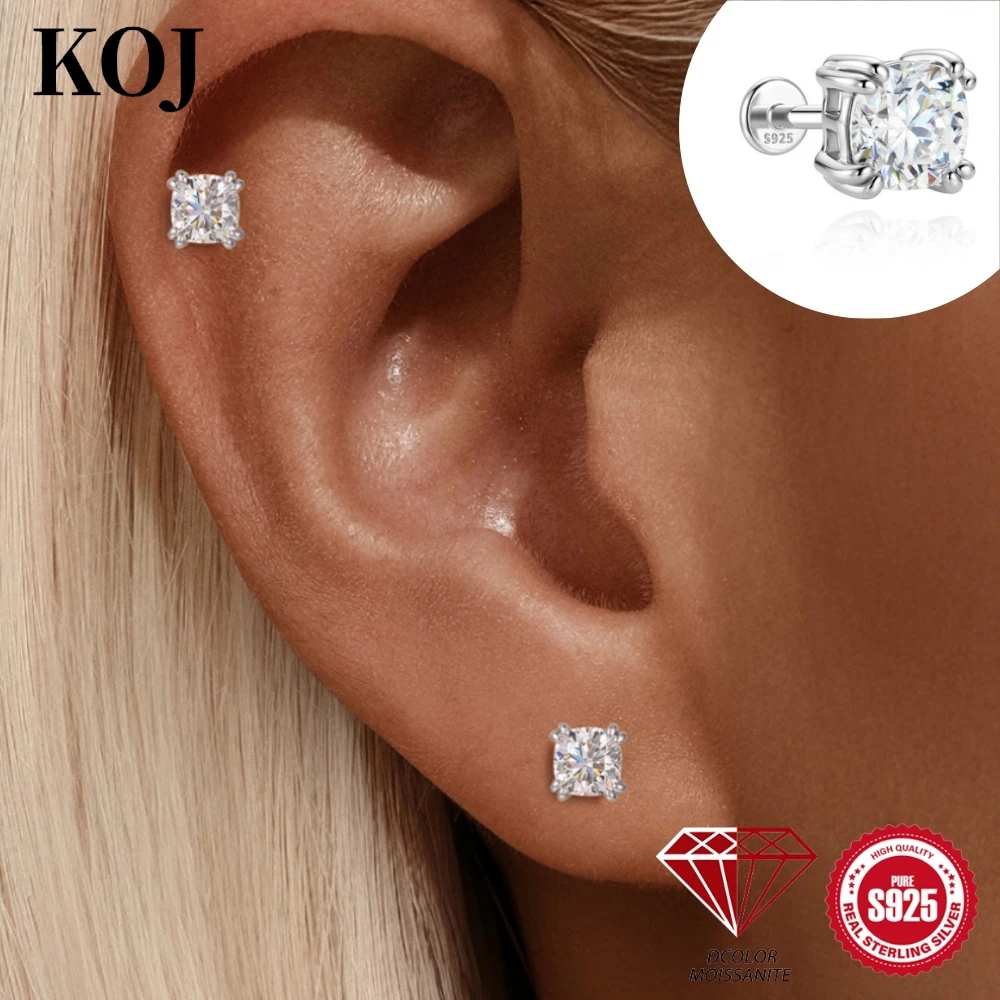 KOJ 1PC 925 Sterling Silver Classic Large Special Shape Moissanite Stud Earring For Women Elegant Party Hypoallergenic Gift