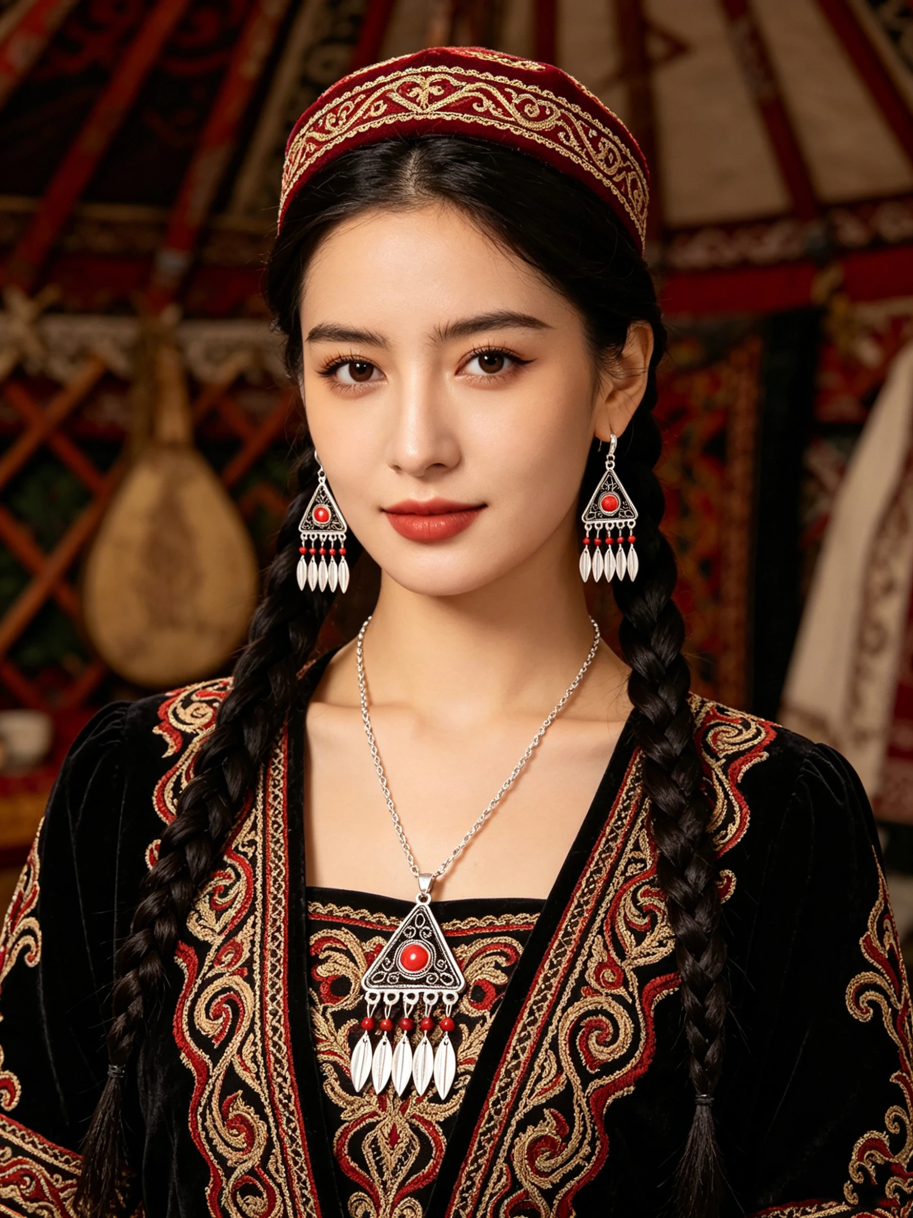 Vintage Triangle Pendant Red Stone Leaf Tassel Earrings Necklace for Women Kazakhstan Nepal Ethnic Tribal Statement Jewelry Set