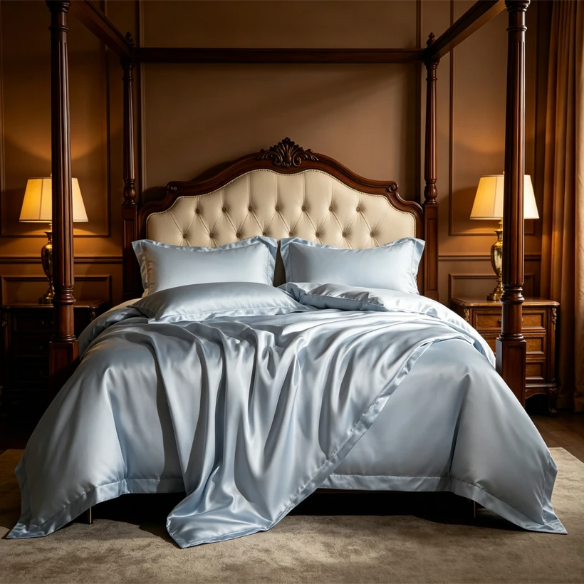 Solid Mulberry Silk Bedding Set with Duvet Cover Bed Sheet Pillowcase Luxury Single Double Bedsheet Bed Linen Queen King Size