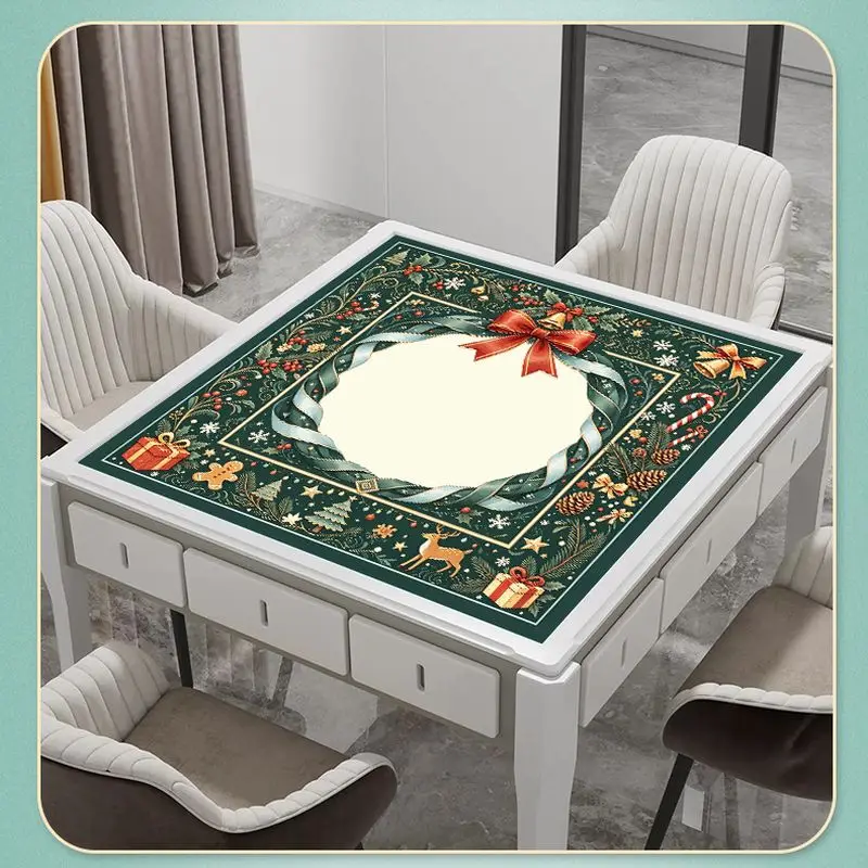 VIKAMA Christmas Mahjong Mat Non-Slip Noise Reduction Square Game Table Pad for Holiday Party Family Game Home Decor