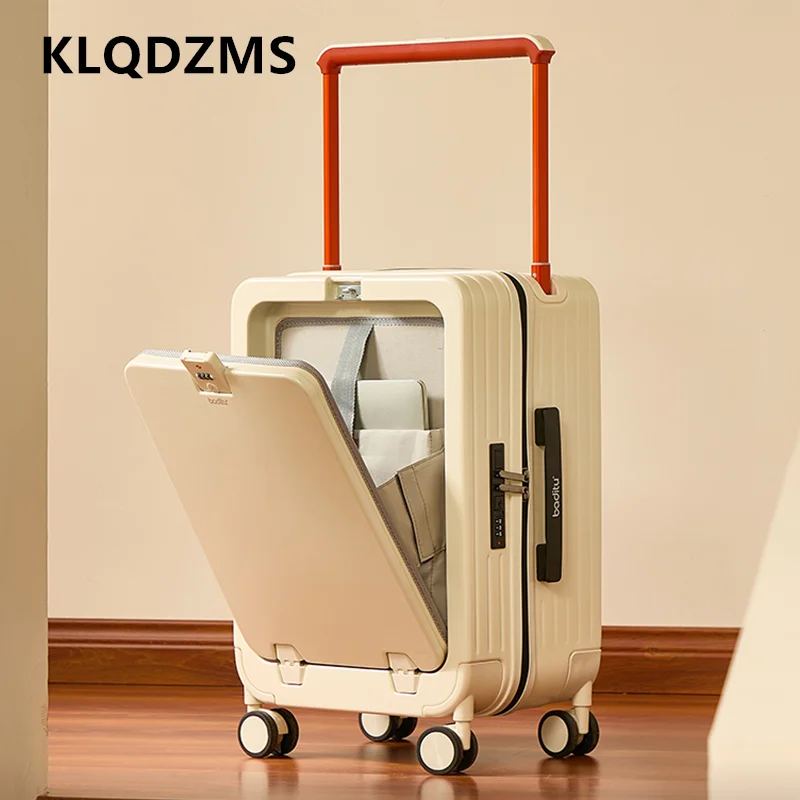KLQDZMS Suitcase Front Opening Boarding Case Laptop Trolley 18"20"24 Inch Trolley Style Travel Bag Women's Cabin Luggage