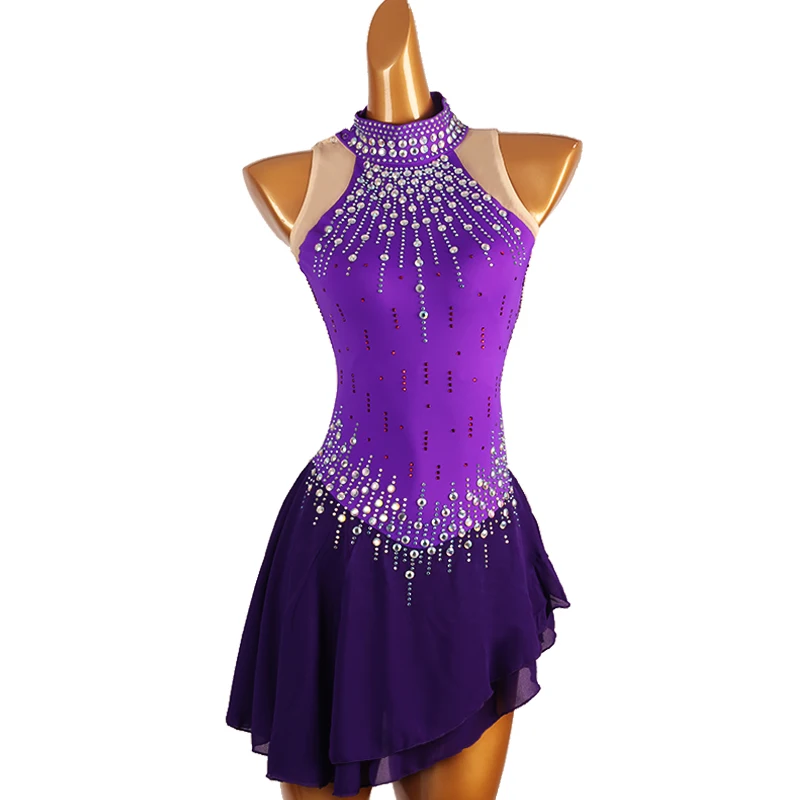 

Figure Skating Dress purple Women girl Ice Skating Dress Gymnastics Costume custom crystal rhinestone B236