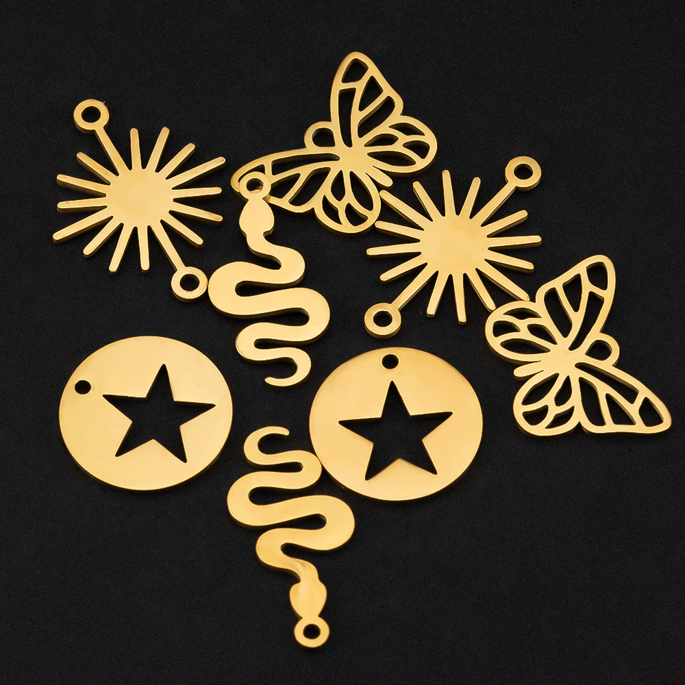 5pcs Stainless Steel Charms Round Star Butterfly Pendants for Necklace Handmade Earring Component DIY Jewelry Making Accessories