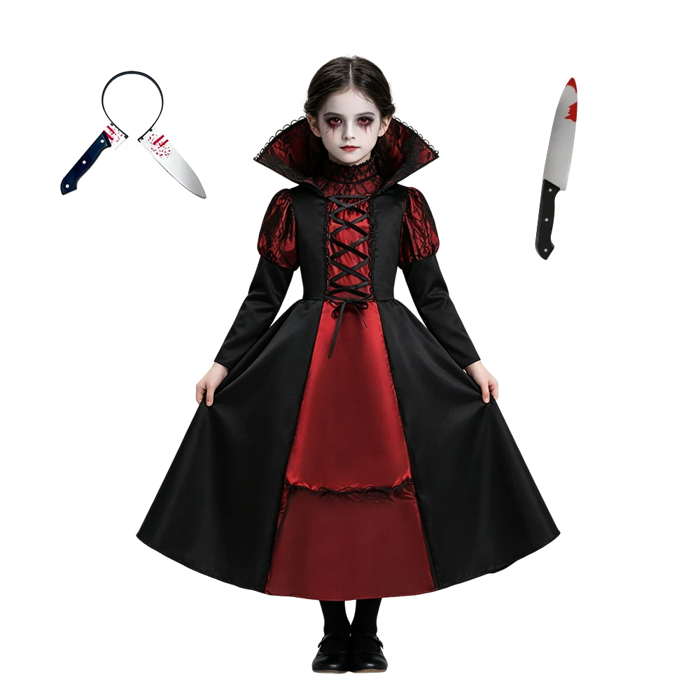 Halloween Vampire Ghost Bride Costume for Girls Boy Vampiress Role‑Play Dress Kids Cosplay Outfit Carnival Party Fancy Clothes