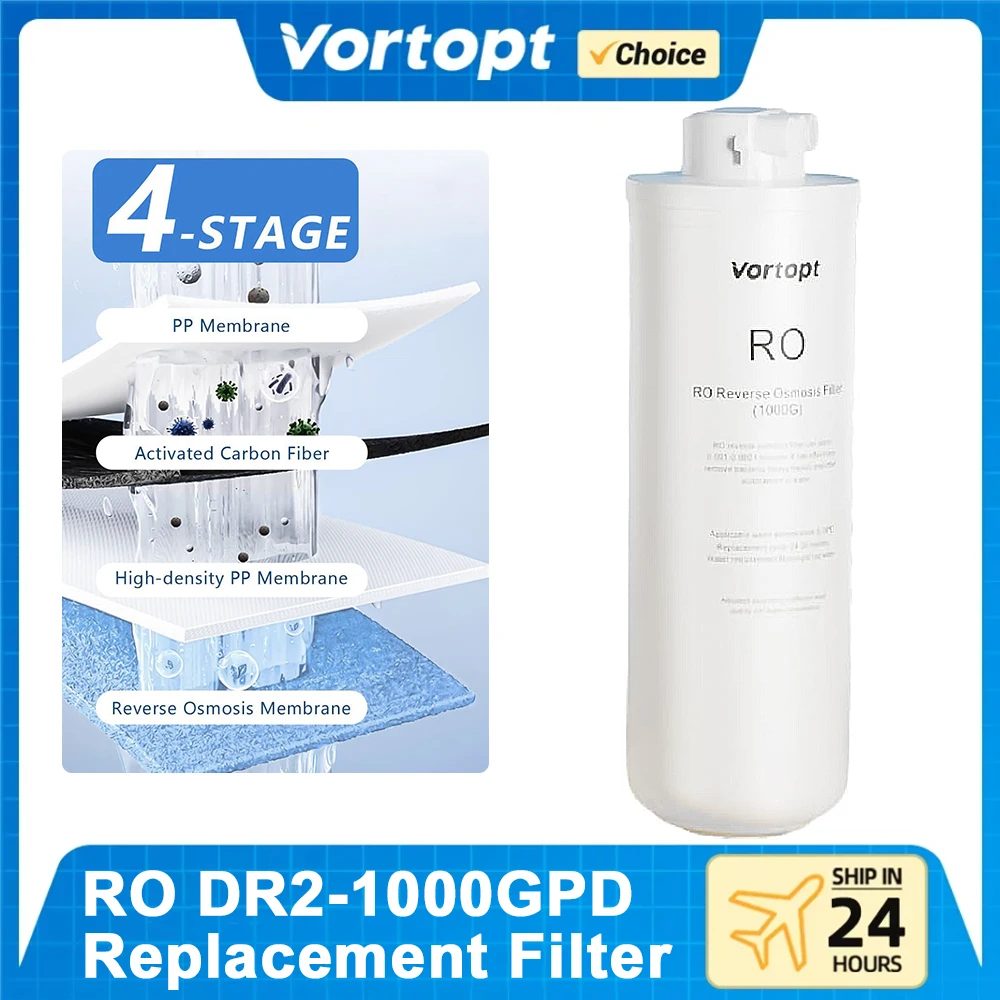 Vortopt DR2-1000GPD RO Replacement Filter 4-Stage Reverse Osmosis Cartridge for Water Filter System 24-36 Months