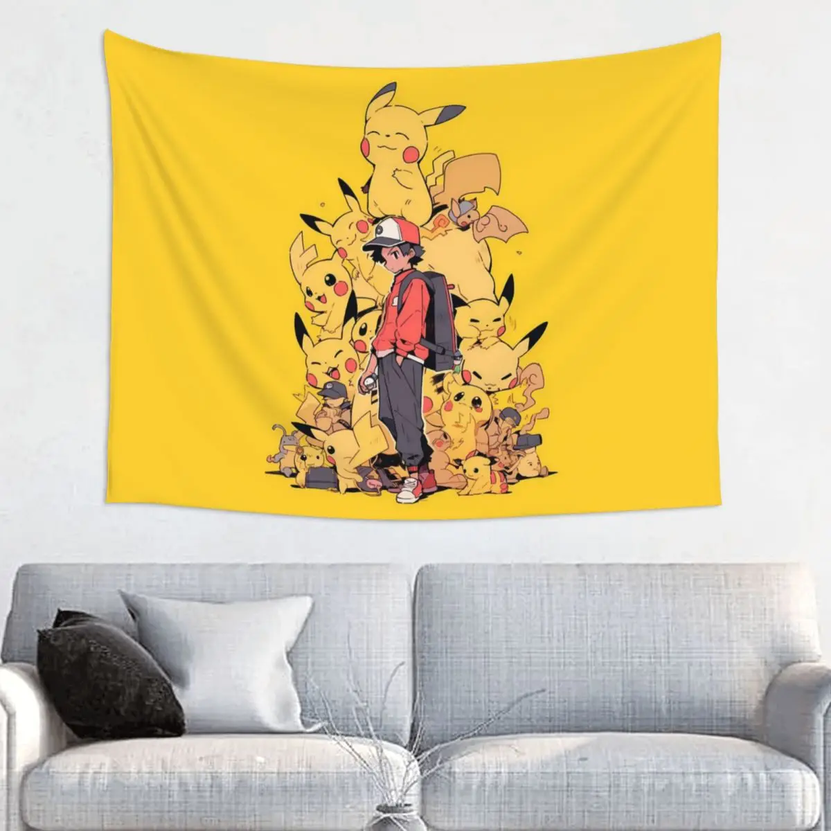 Custom P-Pikachus Anime Tapestry Home Decor Hippie Wall Hanging Tapestries for Living Room