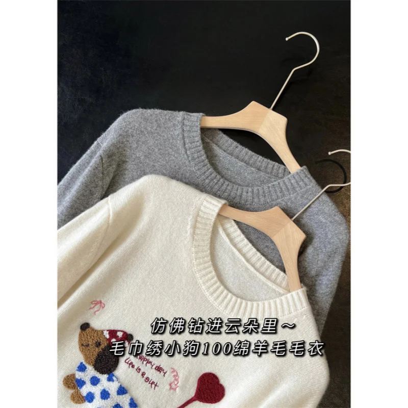 G120418~Dachshund Cartoon Cute Puppy Wool Sweater Top round Neck Pullover Thick Sweater Autumn and Winter