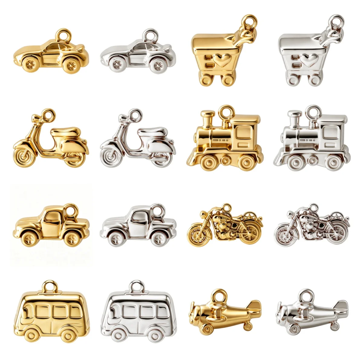 10Pcs Punk 3D Stainless Steel Vehicle Series Charms Car Train Truck Motorcycle Pendants DIY Handmade Jewelry Making Accessories