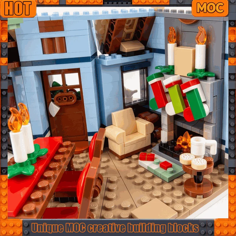 1445PCS Christmas Santa Visit Holiday House MOC Custom Puzzle Architecture DIY Building Blocks Assembly Model Winter Scene Gift