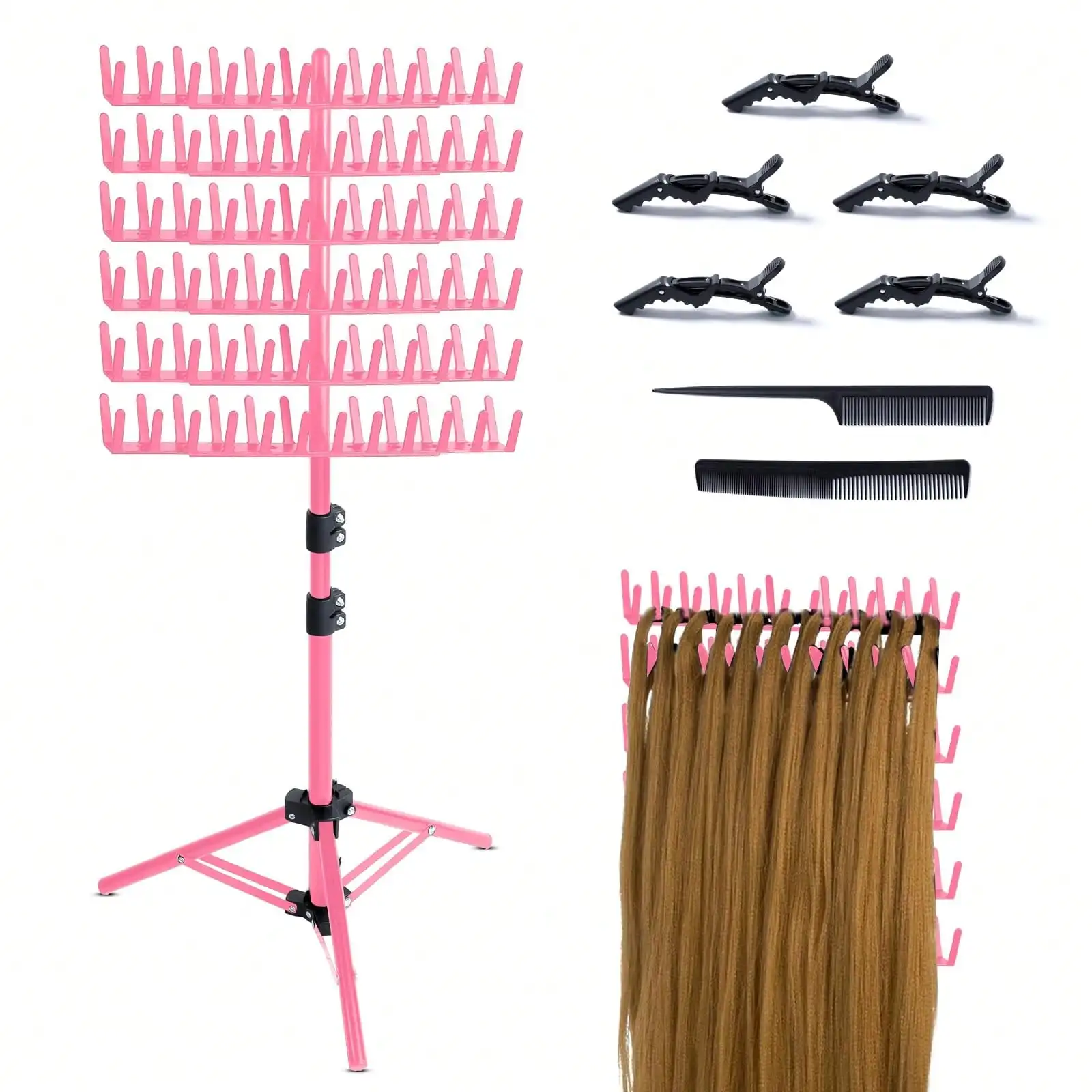 

Braiding Hair Rack Standing Hair Extension Holder Hanger, 144 Pegs Hair Divider Rack For Braiding Hair Separator Stand Display Stand