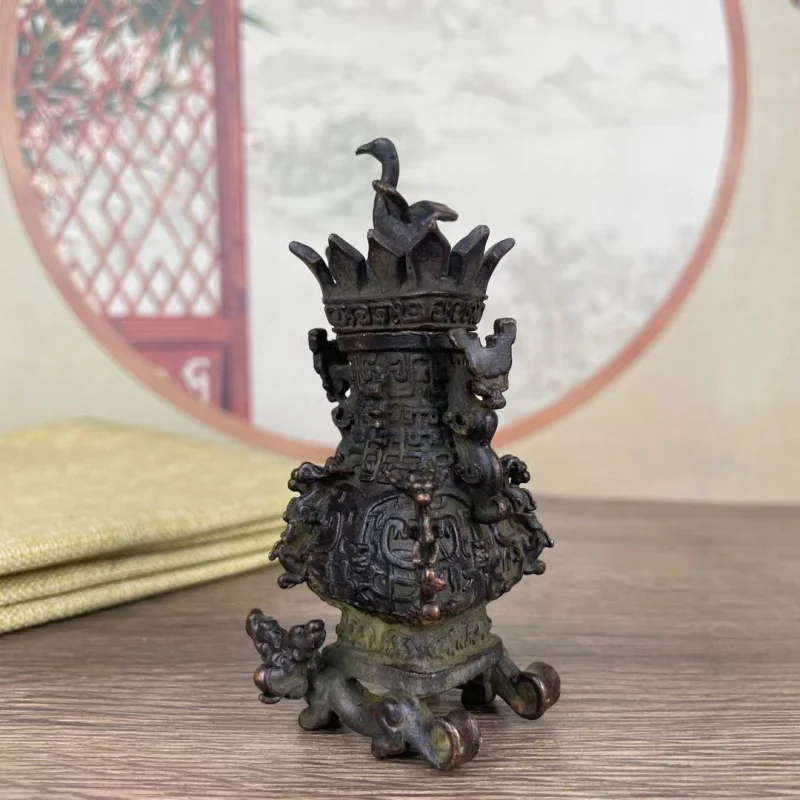 Spring and Autumn Period Han Dynasty Bronze Lotus Crane Square Pot Home Office Living Room Decorative Ornament Collection