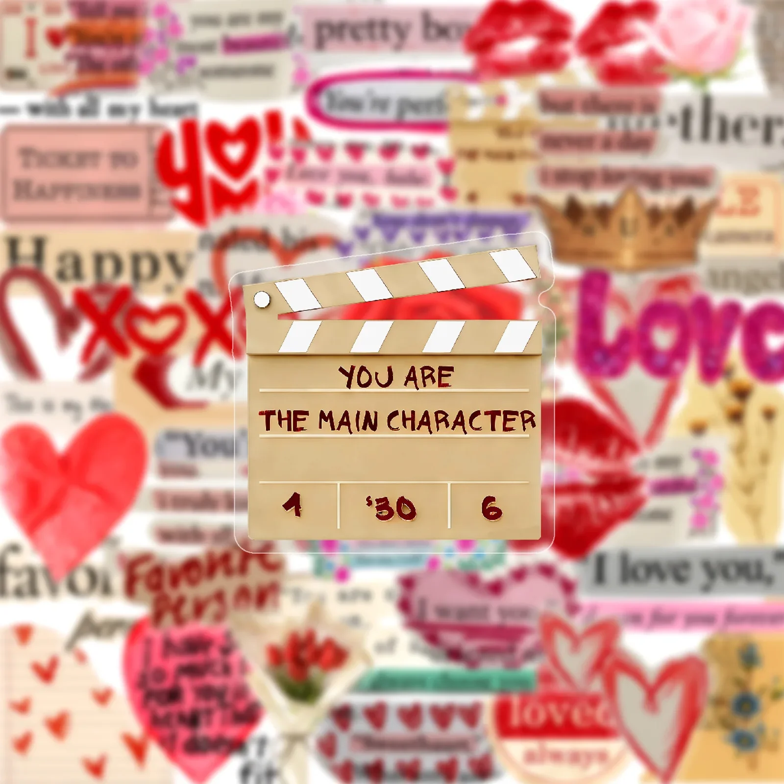 50 Stück Transparente Valentinstag-Aufkleber mit Englischen Motiven, PET-Cartoon-Sticker für DIY, Gepäck, Tassen, Telefone, Gitarren, Klassisches Kinderspielzeug
