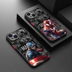 Marvel Captain America Spider Man Matte Phone Case For iPhone 15 11 14 13 12 Pro Max Mini X XR Xs 8 7 Plus 6 6S Silicone Cover