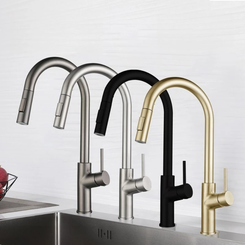 

Выдвижной смеситель для кухни, выдвижной смеситель для кухни из нержавеющей стали 304, горячий и холодный смеситель с одним отверстием, серый