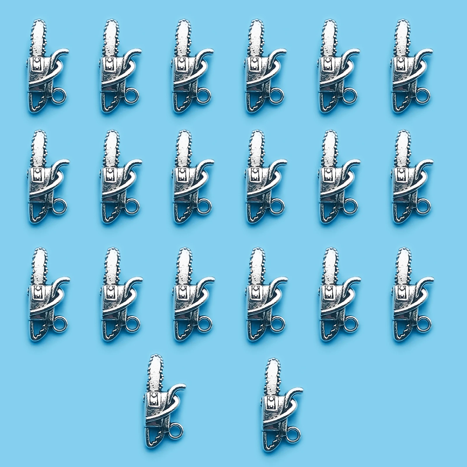 20Pcs Alloy Antique Silvery Chainsaw Pattern Charms Set