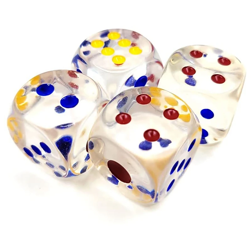 25mm Jumbo Dice with Colored Dots,6-Sided Transparent Dice,Fun Six-Sided Gaming Dice for Farkle,Other Dice Games,10Pcs