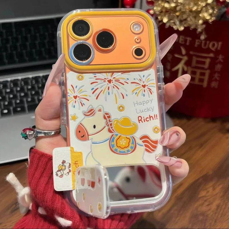 

Xiaoma Money Giving App for Apple 17 Phone Case iPhone 16 PRO MAX Gold Ingot Xiaoma New Year Protection Case 15