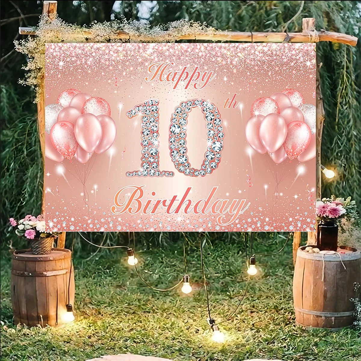 10 Years Old Happy Birthday Balloons Girls Party Celebration Decorations Diamond Banner Photography Anniversary Polyster 10x6ft