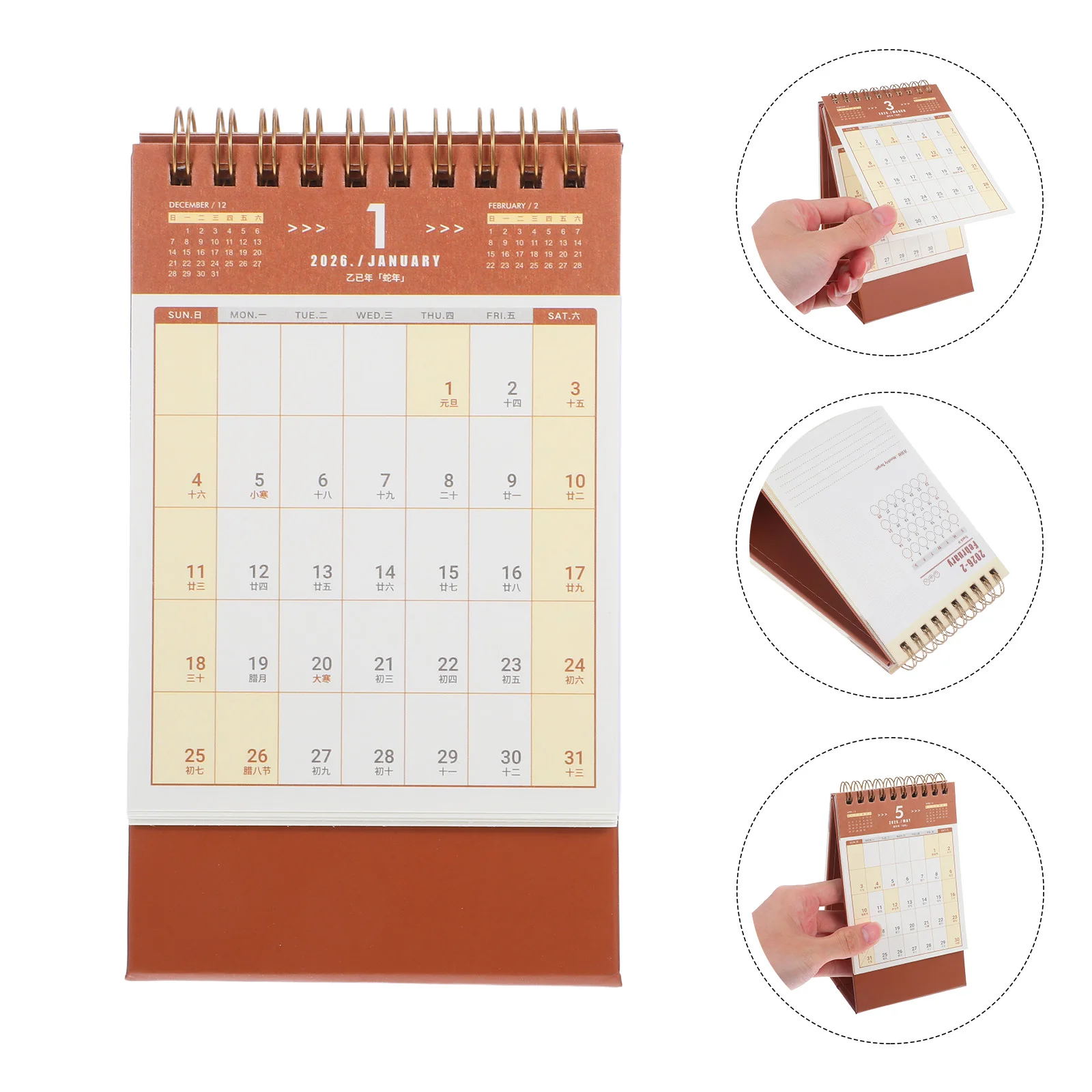 

2026 Desk Calendar 2025.9-2026.12 Twin-Wire Binding Mini Flip Design Compact Standing Desktop Planner For Office Home School Use