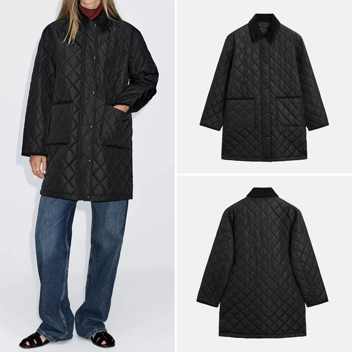 

Женское стеганое пальто с ромбовидным узором, осень 2025, новинка, прямой крой, длинный рукав, средней длины, на одной пуговице, цветное